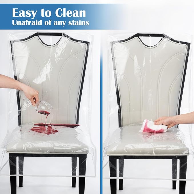 Dining Chair Covers, Waterproof Kitchen Chair Protectors,Clear Plastic Seat Chair Protector,Keep Your Chair Away from Water Dust Stain and Pet Claws W/21 x D/18(Fits 16-23",6 Pack)