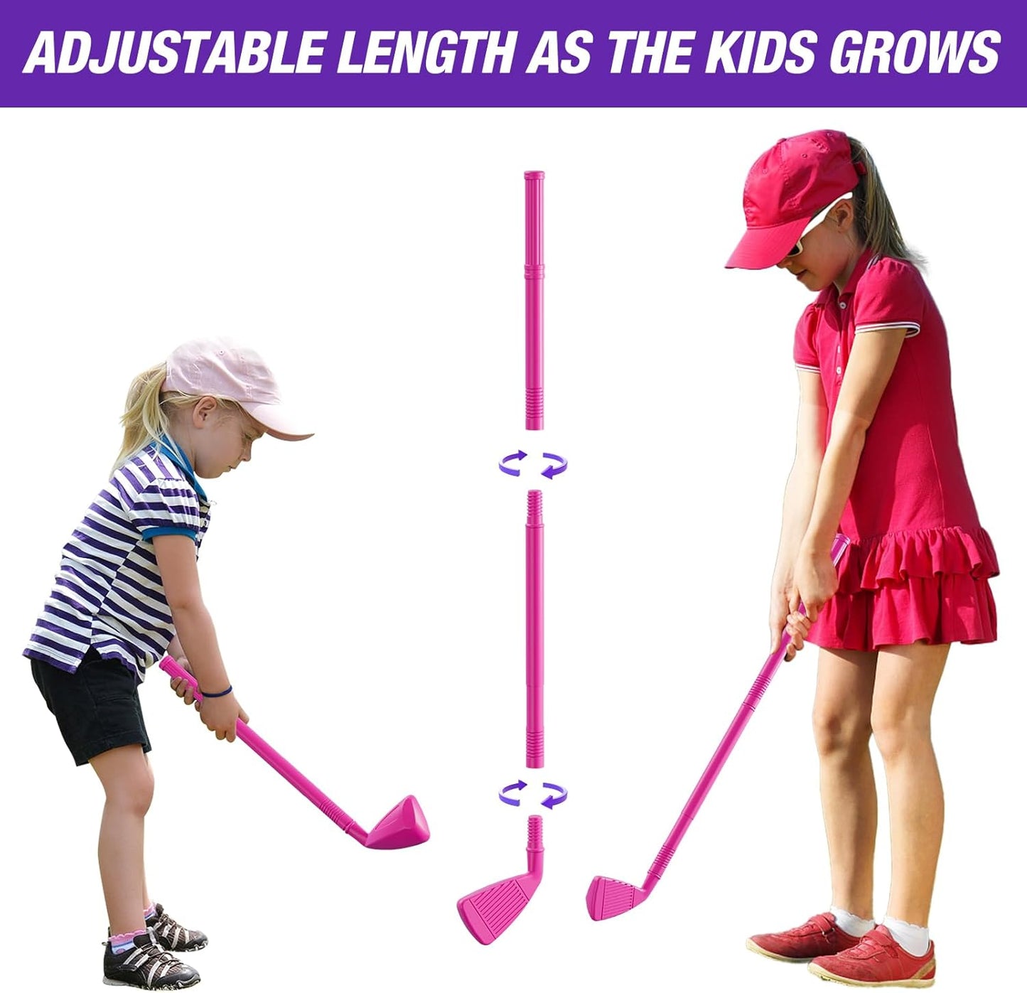 Toddler Golf Set 2-4 Years, Upgraded Kids Plastic Golf Clubs with 12 Balls, Putting Mat, Shoulder Strap, Indoor Outdoor Game Sport Toys Gift for Baby Boys Girls Aged 3-5, Pink