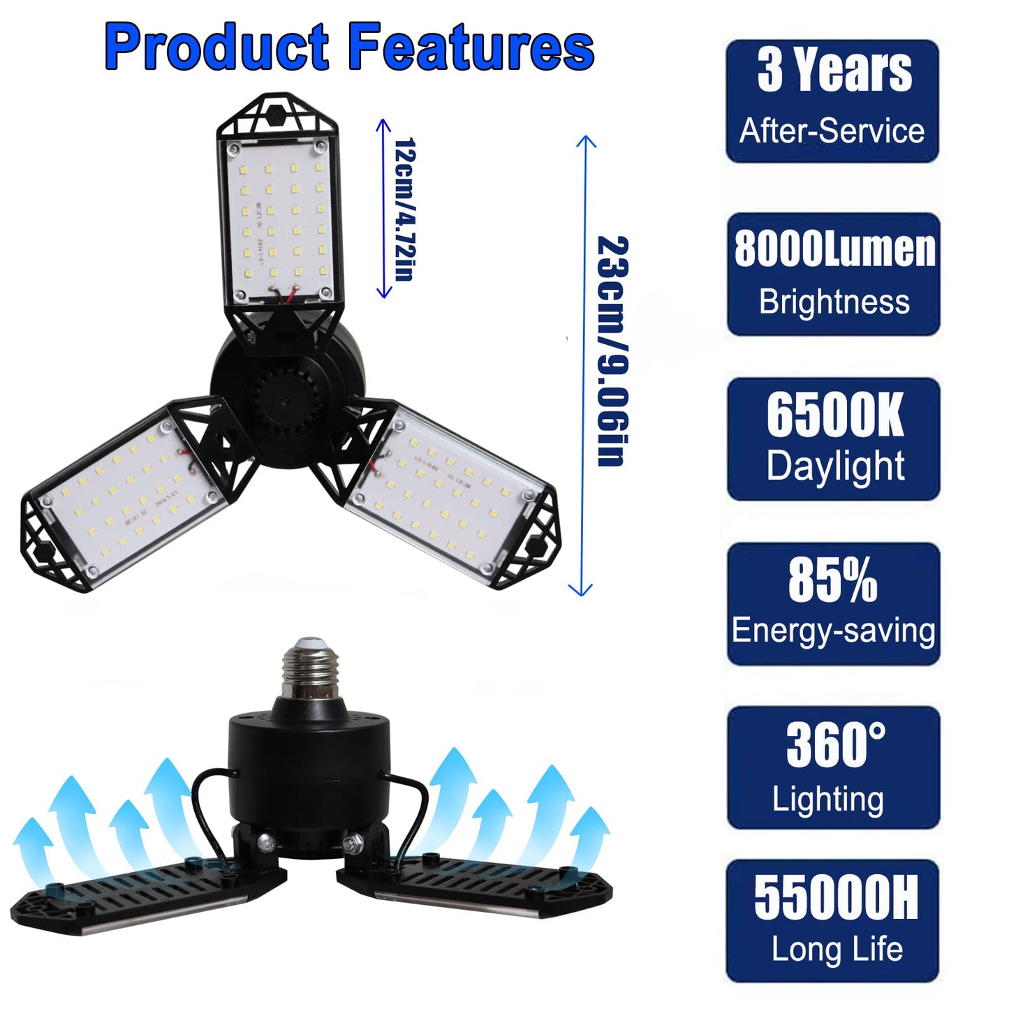 Led Garage Light  80W 8000 Lumen Ceiling Lights With 3 Adjustable Panels  6500K Daylight Light Bulb Fixture Led Lights For Garage  Workshop (80W 6Pack)