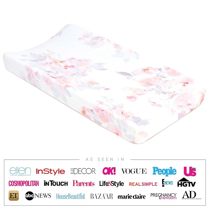 Oilo Changing Pad Cover, Breathable 100% Turkish Cotton Fitted Jersey, 300 Thread Count, Machine Washable, Fits Standard Changing Pads (32" x 16"), Girl, Boy, & Neutral Nursery Design, Prim