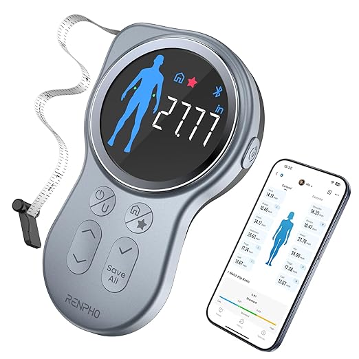 RENPHO Smart Tape Measure with Large Display, Bluetooth Body Measuring Tape with App for Weight Loss, Fitness Shape, Measu...