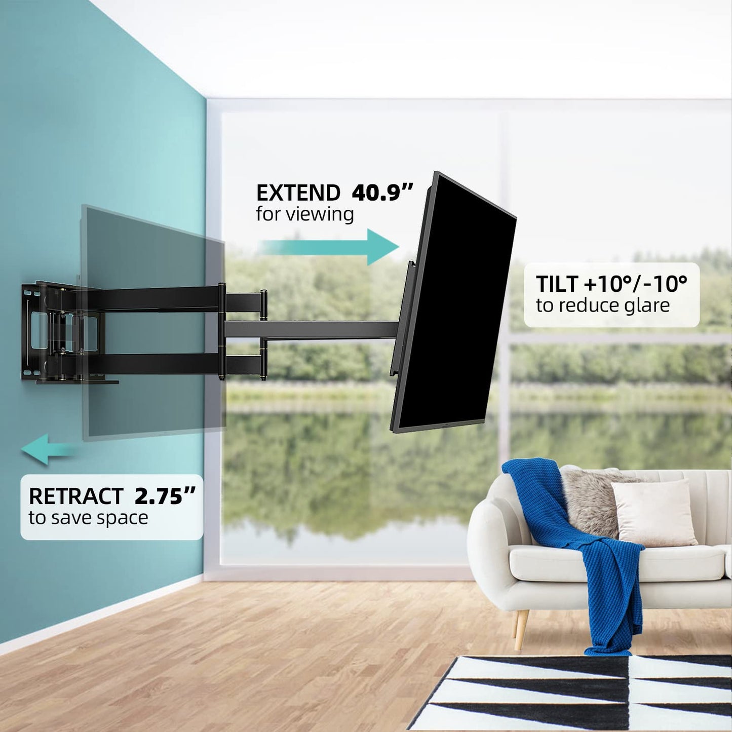 HCMOUNTING Heavy Duty TV Wall Mount for 42-90" TVs, 4X Load Tested Holds 179lbs, 40.9" Smooth Gliding Extension Arms, Full Motion Swivel & Tilt, VESA 800x400, Fits 16-18" Studs