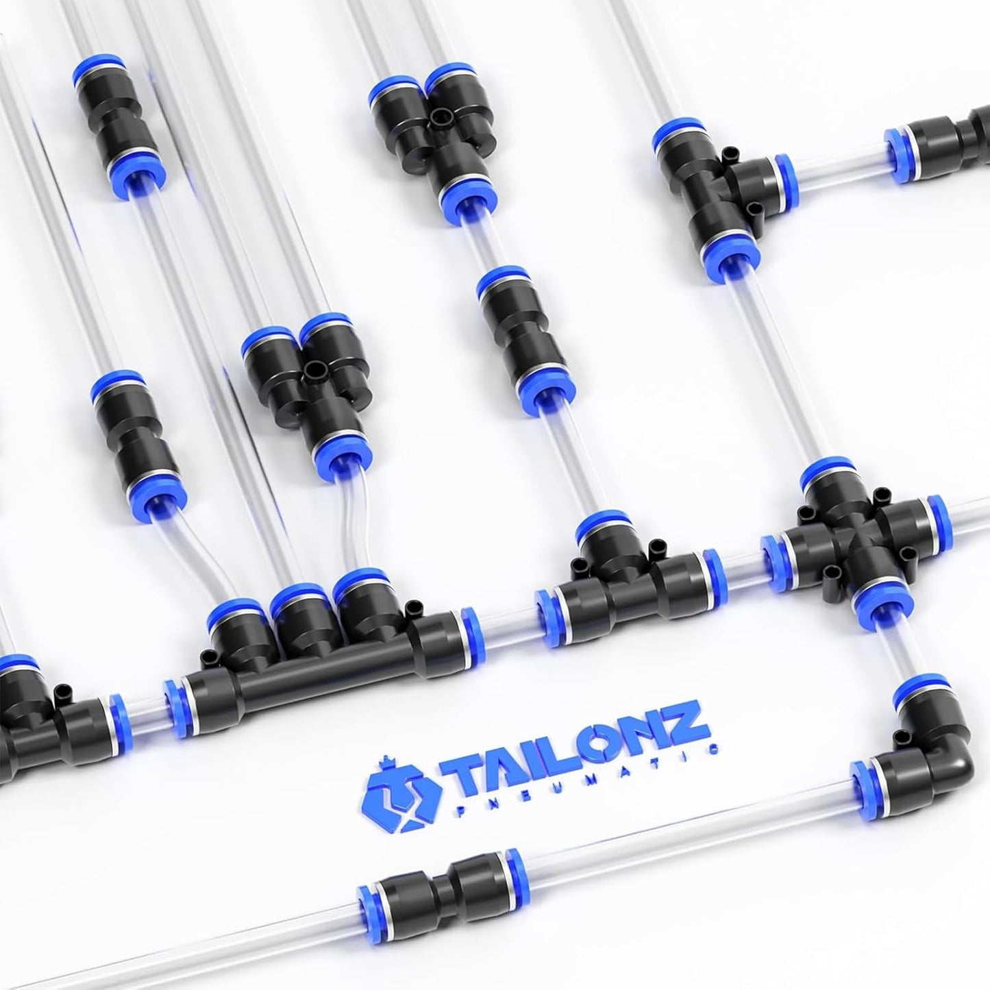 TAILONZ PNEUMATIC 5/16 inch or 8mm od Push to Connect Fittings Pneumatic Fittings Kit 2 Spliters+2 Elbows+2 tee+2 Straight (8 pcs)