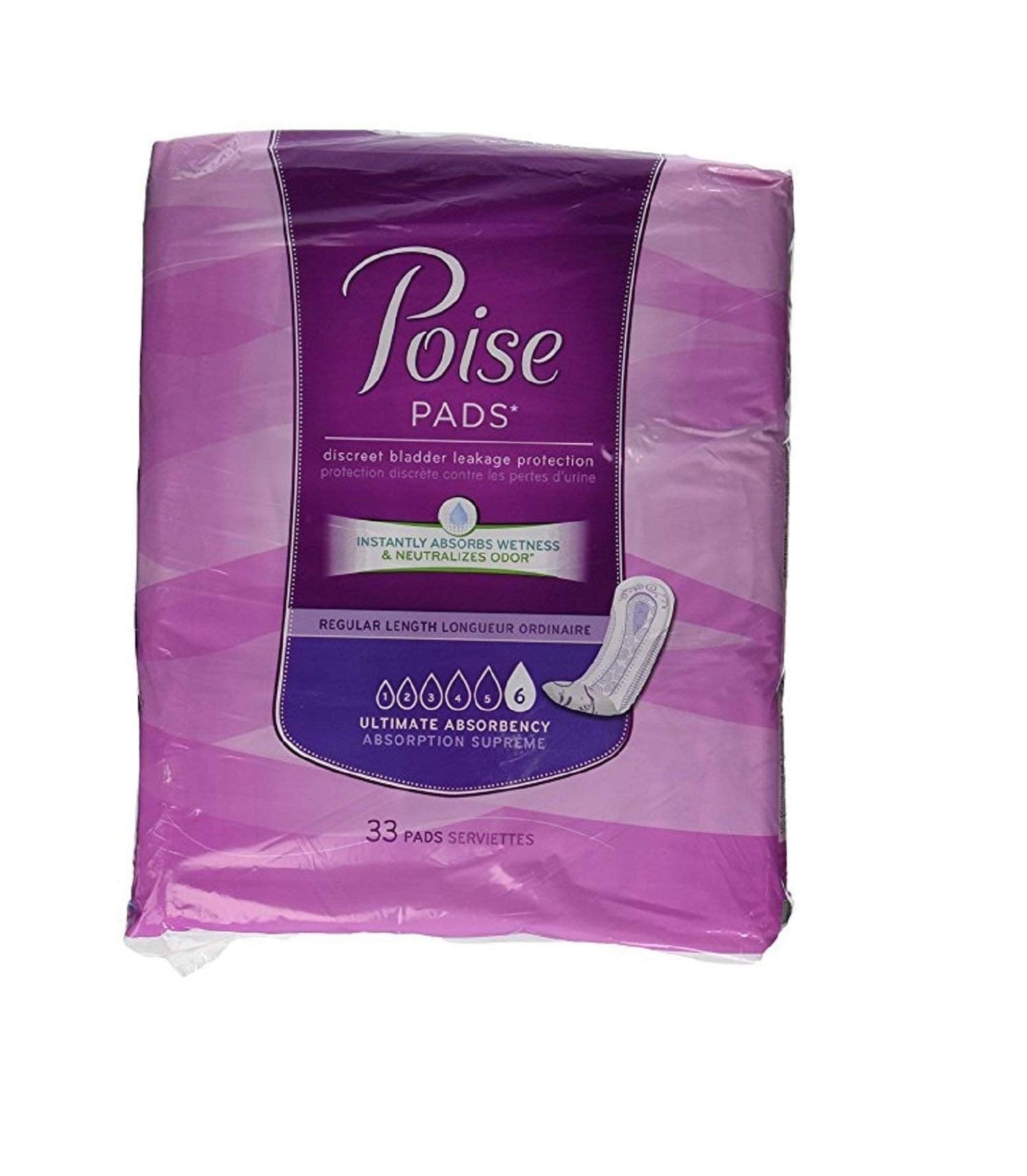 Poise Pads, Regular Length, Ultimate Absorbency 33 pads (Pack of 4)