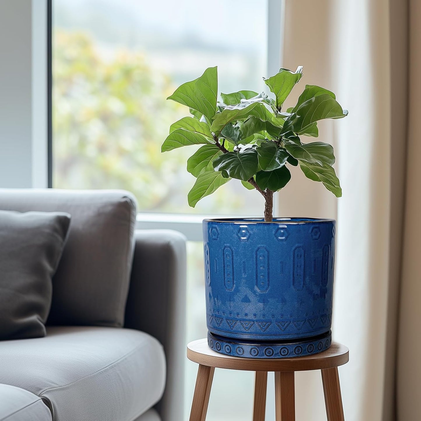 Plant Water Catcher Tray - Ceramic Plant Saucer for Outdoors 7.5 Inch Plant Pot Saucer Plant Drip Tray for Potted Plants Drainage Decorative Round Flower Pot Saucer Blue