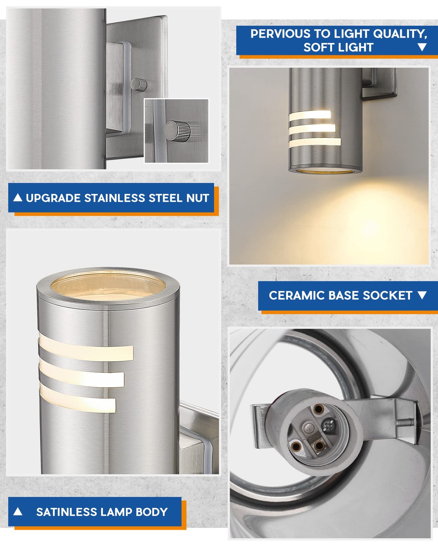TENGXIN Outdoor Wall Light Fixture, Stainless Steel Cylinder, Waterproof, 1 Pack, Brushed Nickel, Model TXWLSS0005