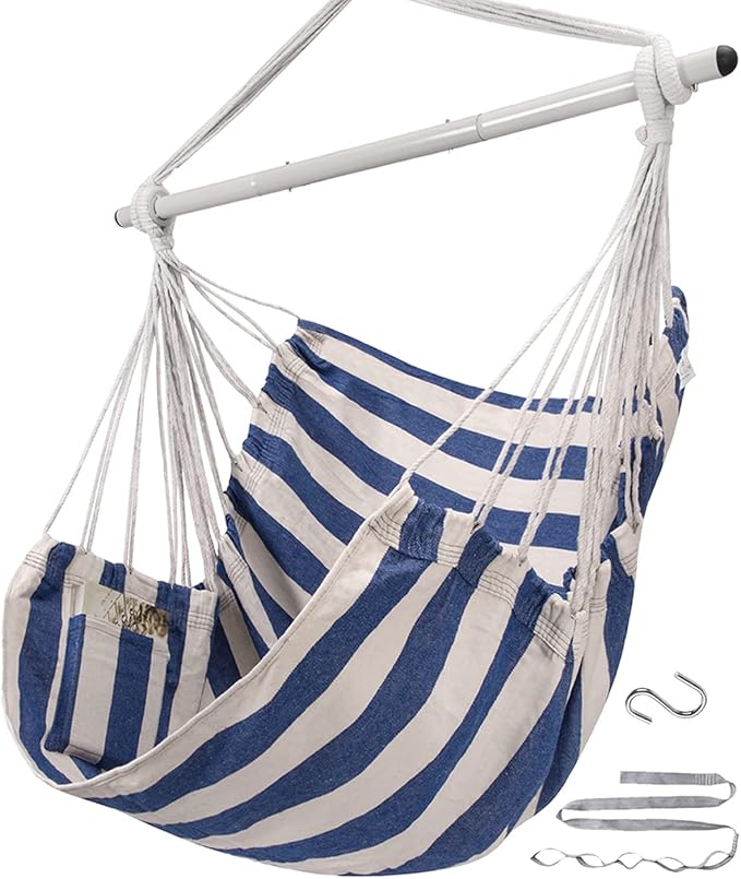 ADVOKAIR Hammock Chair Swing (500 lbs Max) - Hanging Hammock Chair Rope Swing Indoor for Bedroom, Outdoor, Patio, Bedroom, Porch, Deck - Sturdy Steel Bar with Anti-Slip Safety Rings