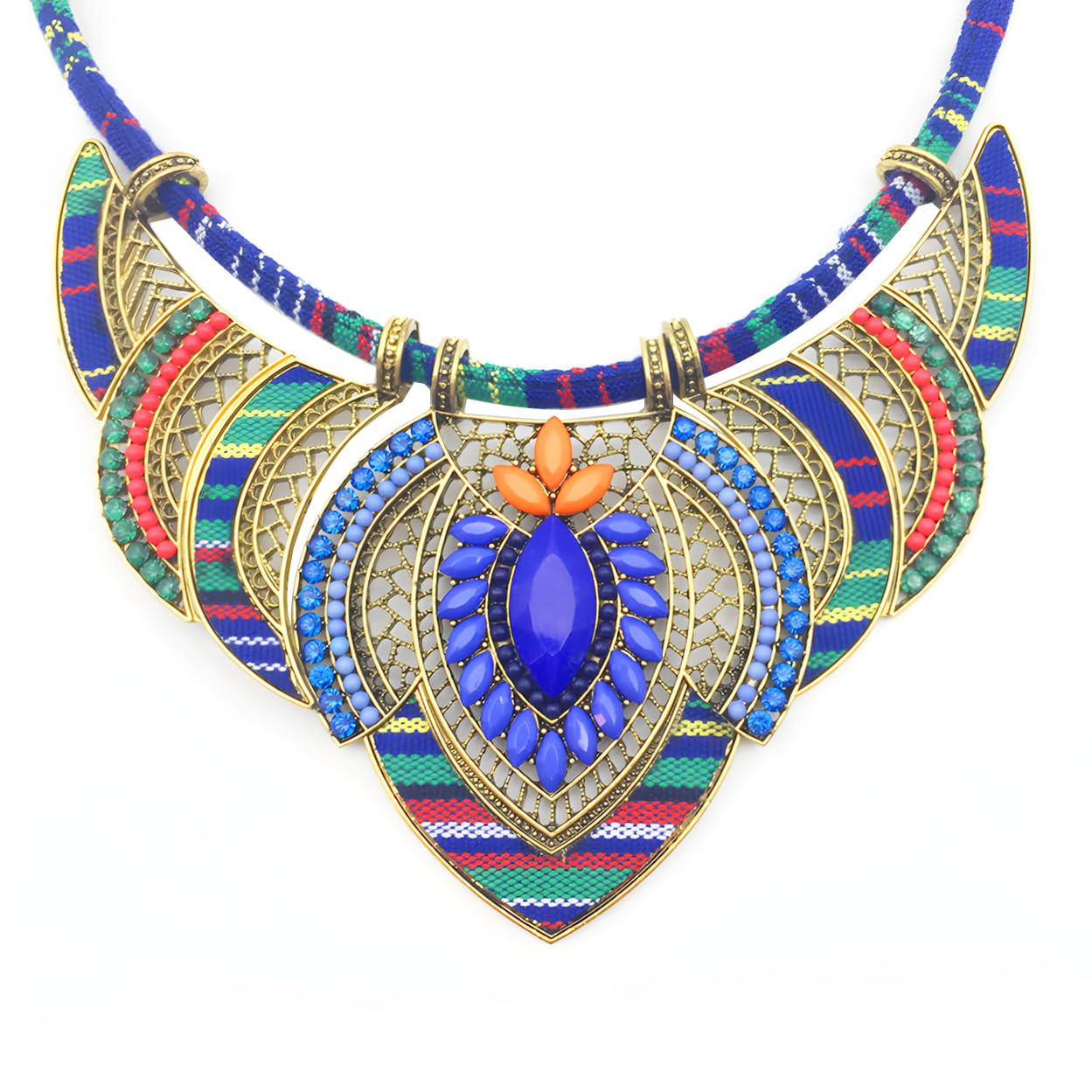 Ethnic Style Chunky Colorful Collar Festival Tribal Beaded Boho Choker Costume Necklace for Women Gift (blue)