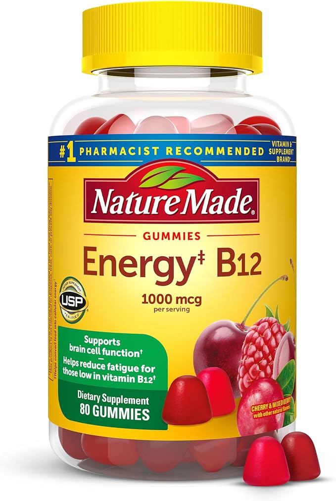 Nature Made Energy B12 1000 mcg, Dietary Supplement for Energy Metabolism Support, 80 Gummies, 40 Day Supply Packaging may vary