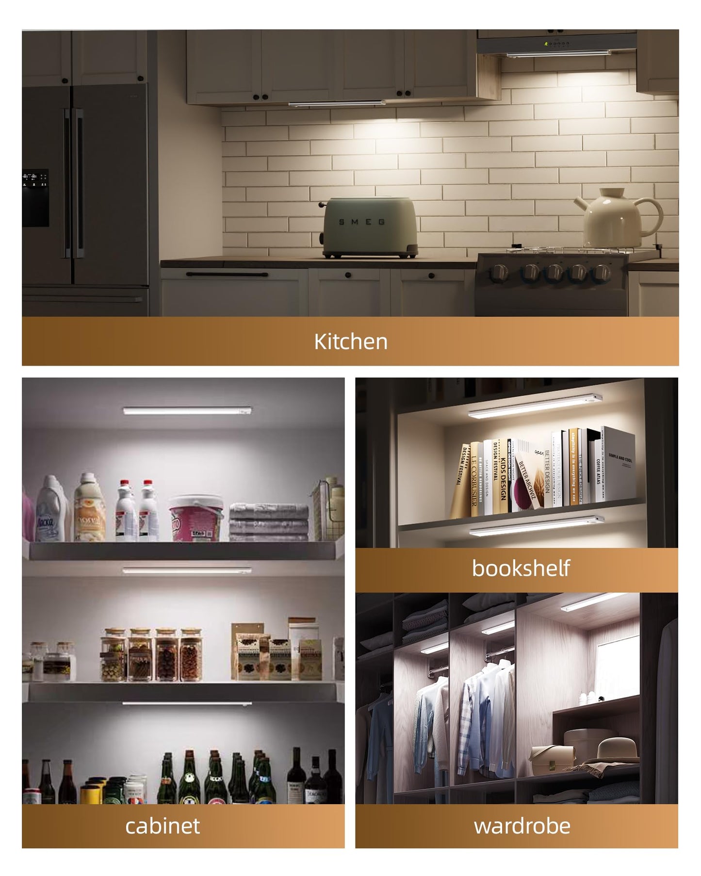Ametheus 2Pack 16Inch Under Cabinet Lighting  Rechargeable Motion Sensor Light Wireless Indoor  Dimmable 3 Color Temps Closet Lights With Remote  Under Counter Led Lights For Kitchen  Stairs