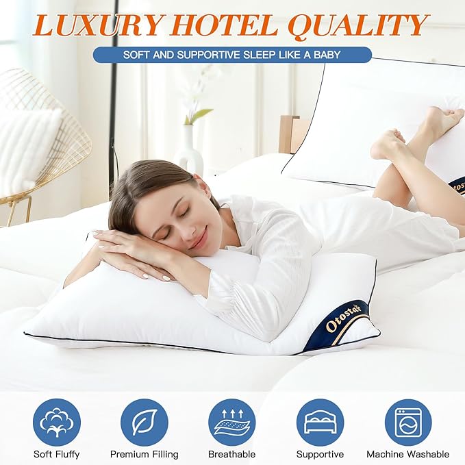 OTOSTAR Bed Pillows for Sleeping 4 Pack King Size Cooling Pillows Luxury Sleeping Pillow 3D Microfiber Filling Breathable Cover Soft Hotel Collection Pillows for Back Side or Stomach Sleepers