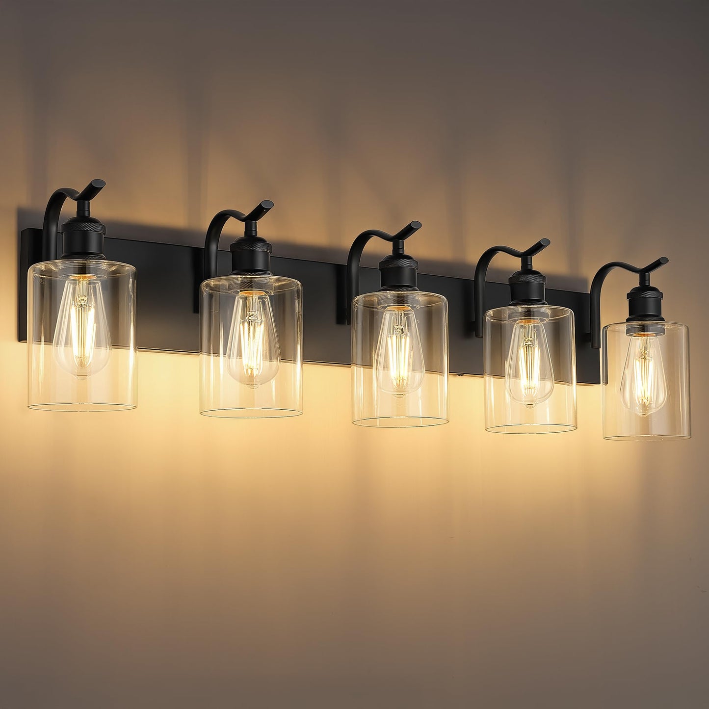 Jazava 5 Light Bathroom Vanity Light  Black Light Fixture Morden Bathroom Lighting Fixtures Over Mirror Black Wall Sconces With Clear Glass Shade Zcvl01Bk-5