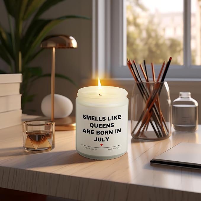 July Birthday Gifts for Women, Queens are Born in July Candle, 30th 40th 50th 60th Happy Bday Gift Idea for Girl Female Sister Mom Aunt Friend from Daughter Son Child Husband,7 OZ