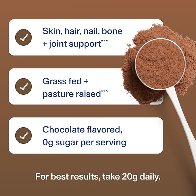 Vital Proteins Grass Fed Collagen Powder Supplement (Type I, III) for Skin Hair Nail Joint - Hydrolyzed Collagen, Grass Fed, Dairy and Gluten Free - Chocolate Flavor, 17.1 oz Canister