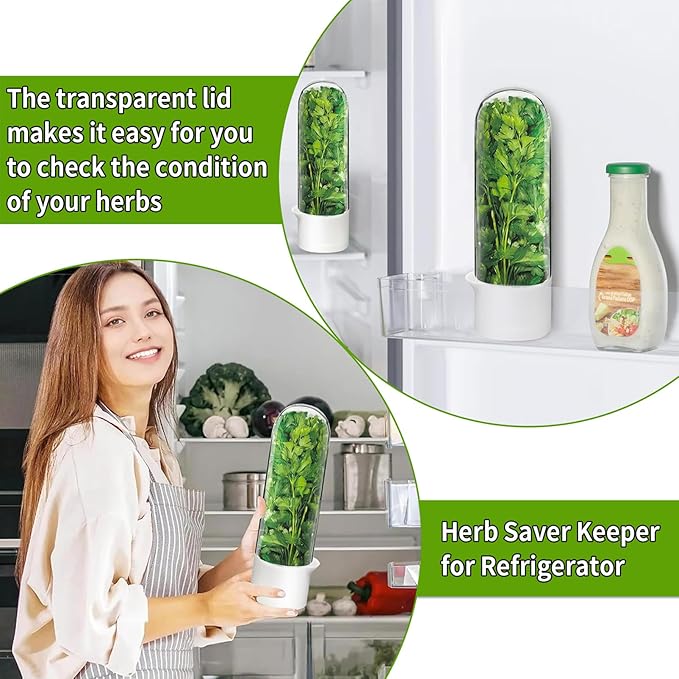 Herb Saver for Refrigerator - Herb Keeper & Cilantro Container for Fridge | Vegetable Preservation Storage Container for Cilantro, Basil, Asparagus | Extends Freshness Up to 2-3 Weeks