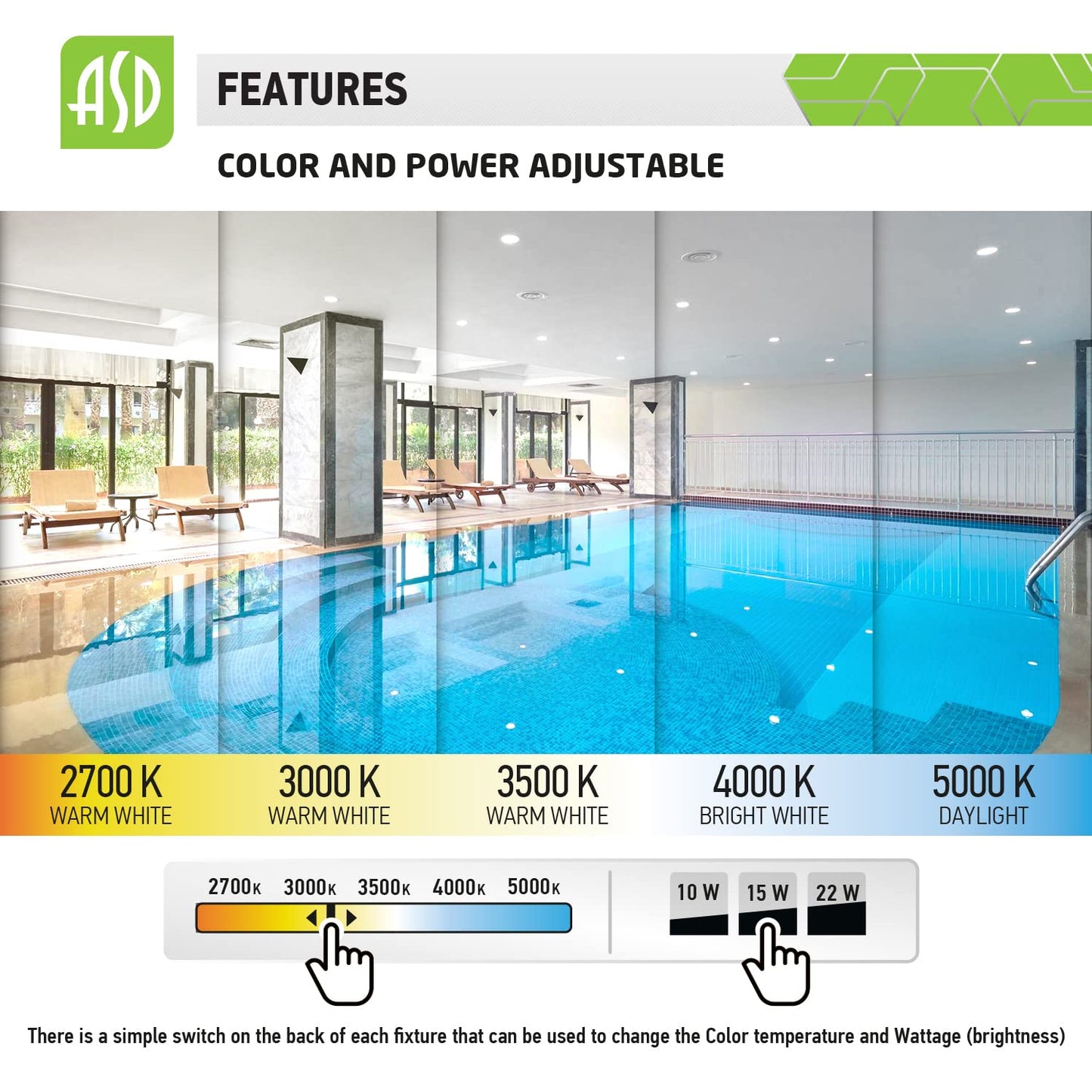 Asd 6 Inch Commercial Canless Led Downlight  Power Adjustable 10/15/22W Lighting  Dimmable Recessed Ceiling Light Fixture  5 Color Temperatures 2700K-5000K  120-277V Ic Rated Ul & Energy Star 4 Pack