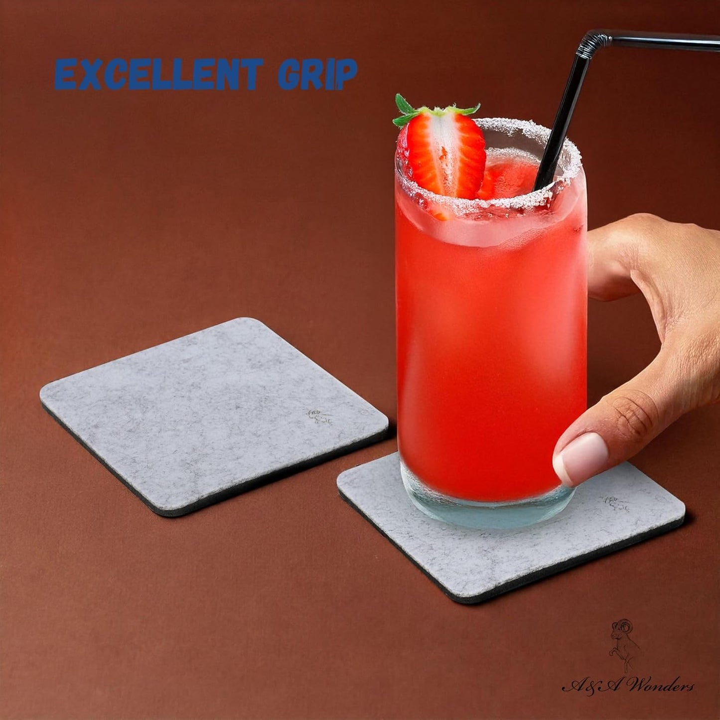 A&A Wonders Premium Felt Coasters for Drink, Two-Tone Reversible, Absorbent Felt Protects Furniture, Table, Anti Slip, Suitable for Drinks & All Table Types (Light Gray/Dark Gray, Square 18 Pack)