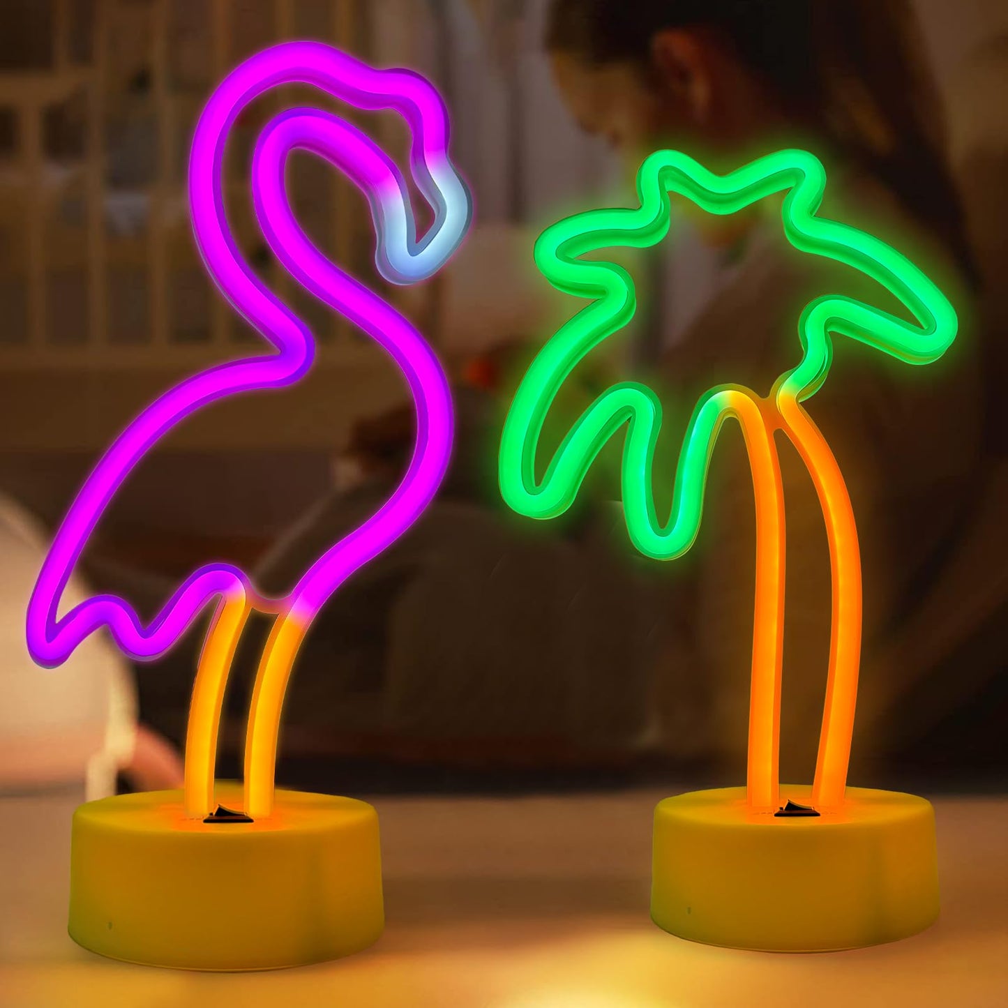 Ursamajor 2 Pack Neon Signs  Pink Flamingo & Neon Palm Tree  Usb/Battery Powered  Energy Efficient  Decor Lights For Girls Bedroom  Party  Dining Tables  Office Desk  Valentine Gifts