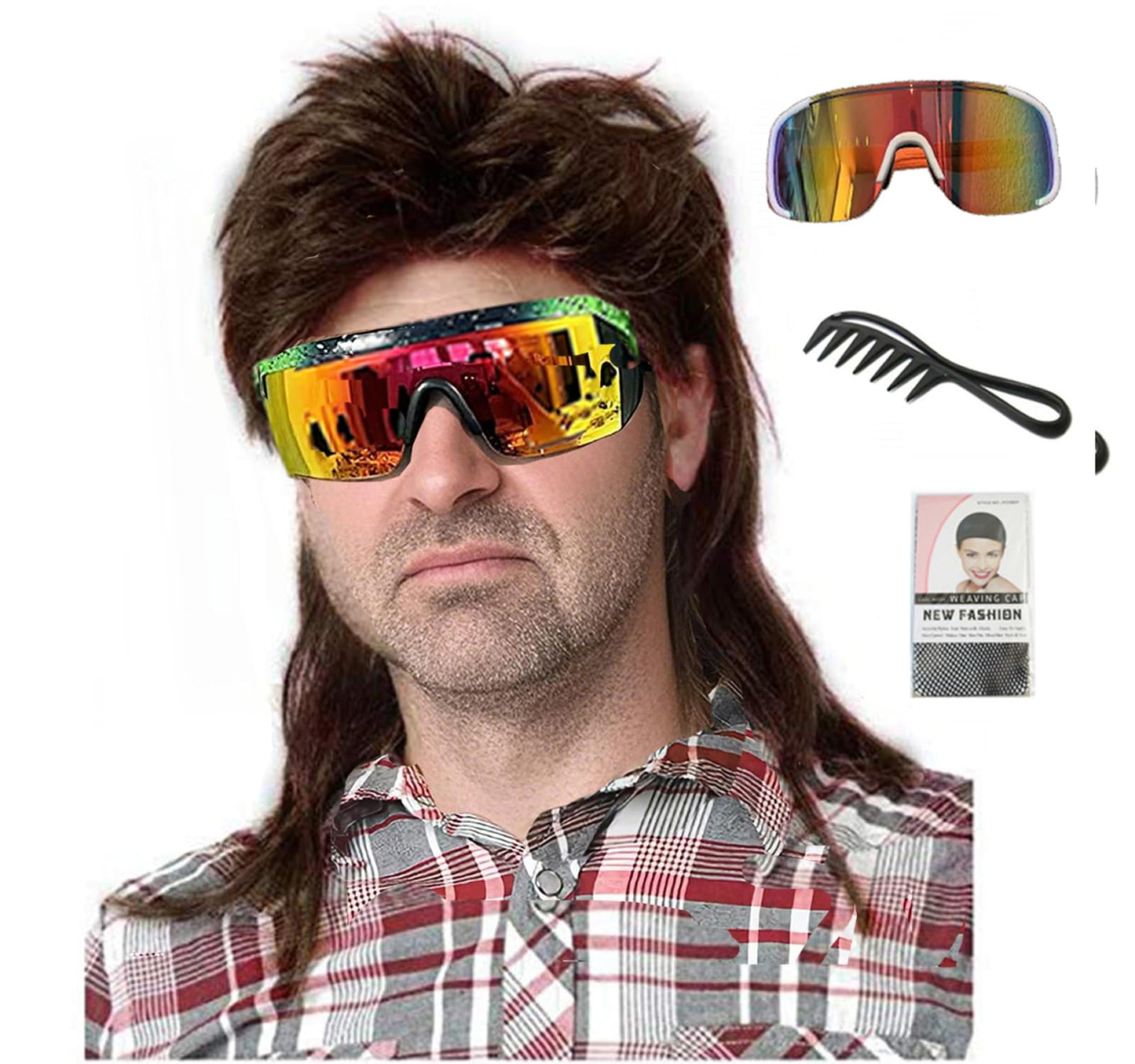 Lotfon Mullet Wigs for Men,Joe Dirt,Emo Wig,80s Costumes Fancy Party Accessory Cosplay Wig,Halloween Man x (Dark Brown)