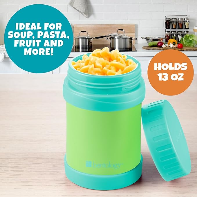 Bentology Stainless Steel Insulated 13oz Lunch Jar for Kids- Large Leak Proof, thermos Storage Keeps for Hot or Cold Food, Soups, Liquids w Wide Mouth- BPA Free for Back to School Lunch Boxes, Bags