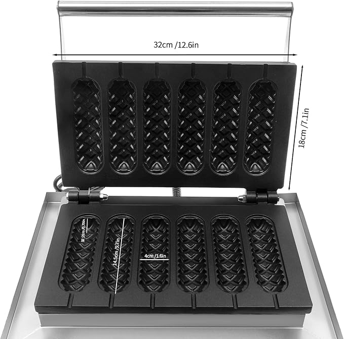 Corn Dog Waffle Maker, 1500W 6 Pcs Non-Stick Hot Dog Machine with Temp & Time Control, Countertop Waffle Pop Maker for Restaurant Bakery Snack Bar Family