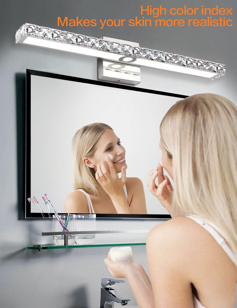 Solfart Led Vanity Lights Over Mirror25.4 Inch 24W Dimmable Crystal Vanity Lights For Bathroom Light Fixtures