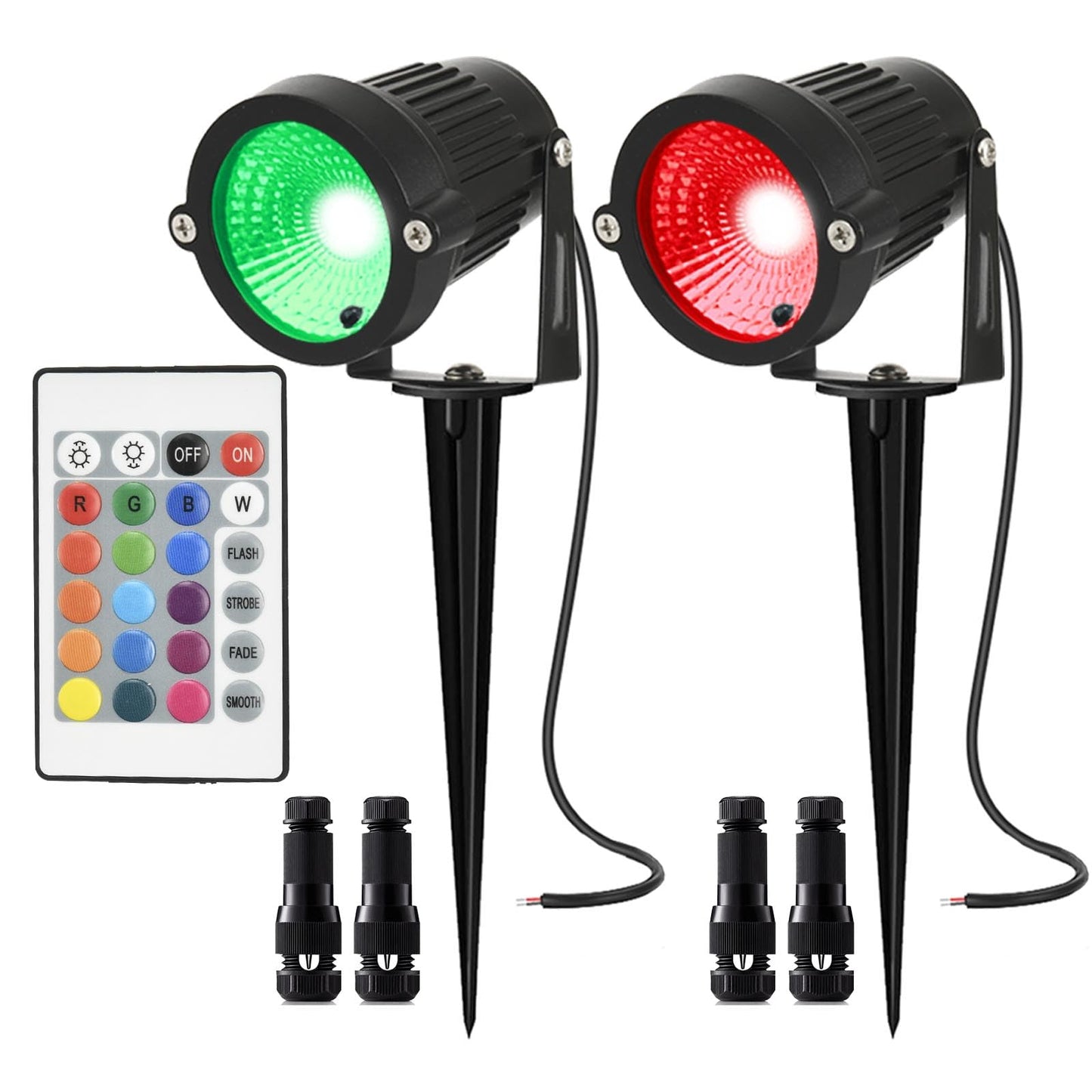 AHSELLUS RGB LED Landscape Lights, Color Changing Waterproof Spotlight, 5W DC12V, Multicolor, 2 with Connect, Model RGB-2P