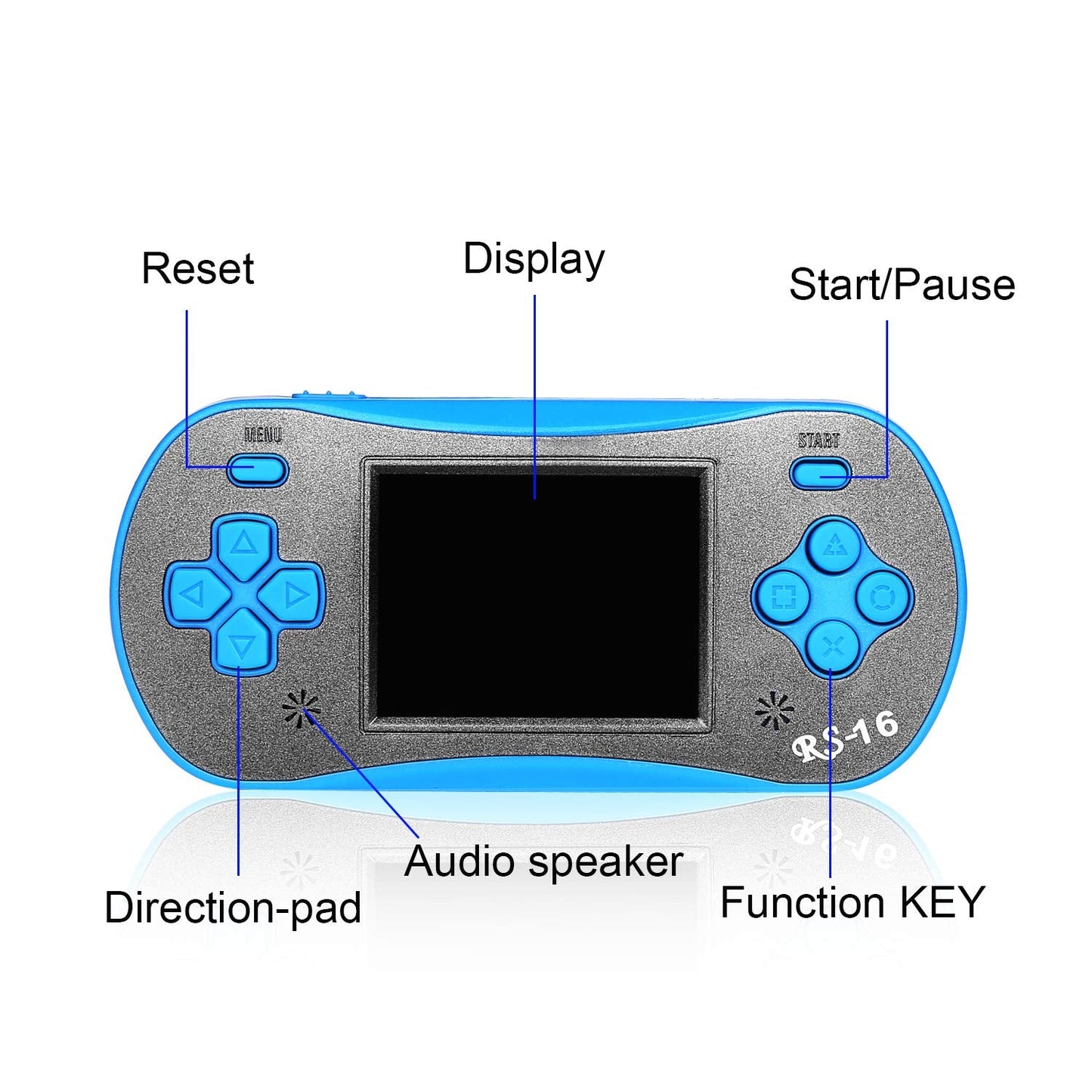 FAMILY POCKET Handheld Game Player for Kids Adults, RS16 Portable Classic Game Controller Built-in 260 Game 2.5 inch LCD Retro Arcade Video Game System Children's Birthday Gift-Blue