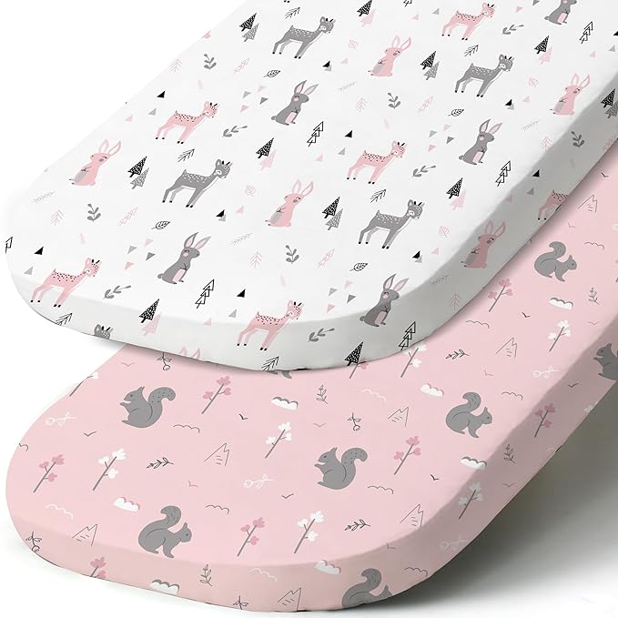 Stretch Fitted Bassinet Sheet Set BROLEX 2 Pack Cradle Sheets for Bassinet Pad/Mattress,Unisex Boys Girls,Ultra Soft,Squirrel Deer