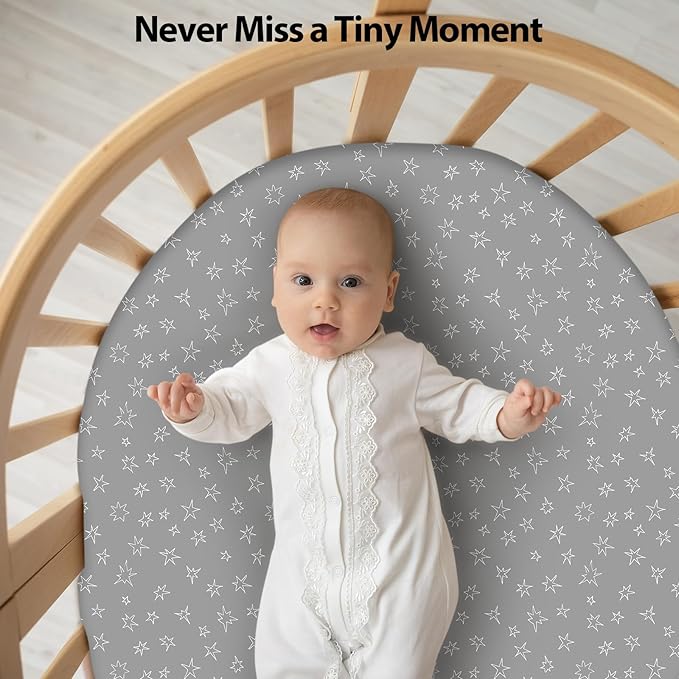 Baby Bassinet Sheets Girl Boy, Fitted Bassinet Sheet Set 3 Pack Bassinet Mattress Sheets Universal Fit for Rectangle, Round, Oval, Hourglass Mattress, Soft Breathable Blue Gray Planet