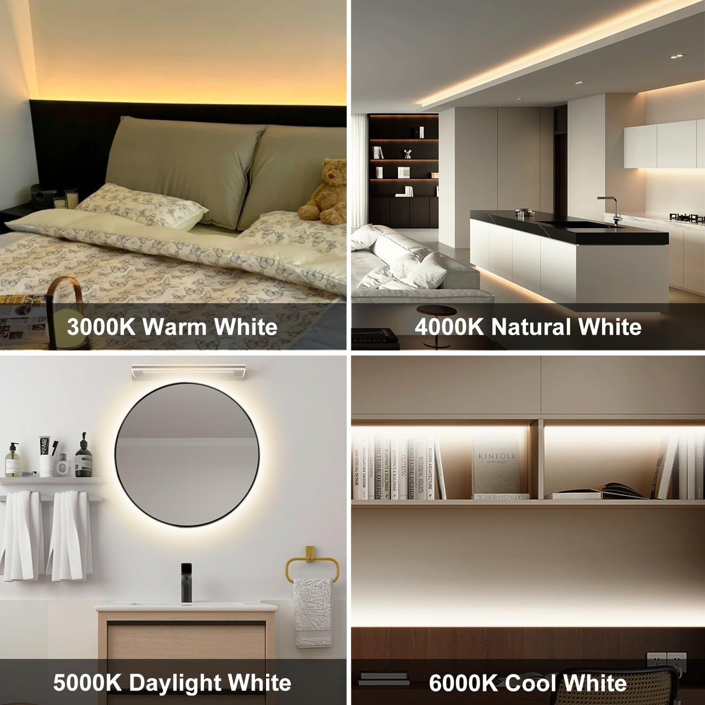 Pandery Cob Led Strip Light Cct Dimmable Strips Light 2700K-6500K 50Ft/15M 8Mm Wide Cri90+ 24V Led Strips Kit With Bluetooth App Control/Music Mode For Bedroom Kitchen Diy Lighting