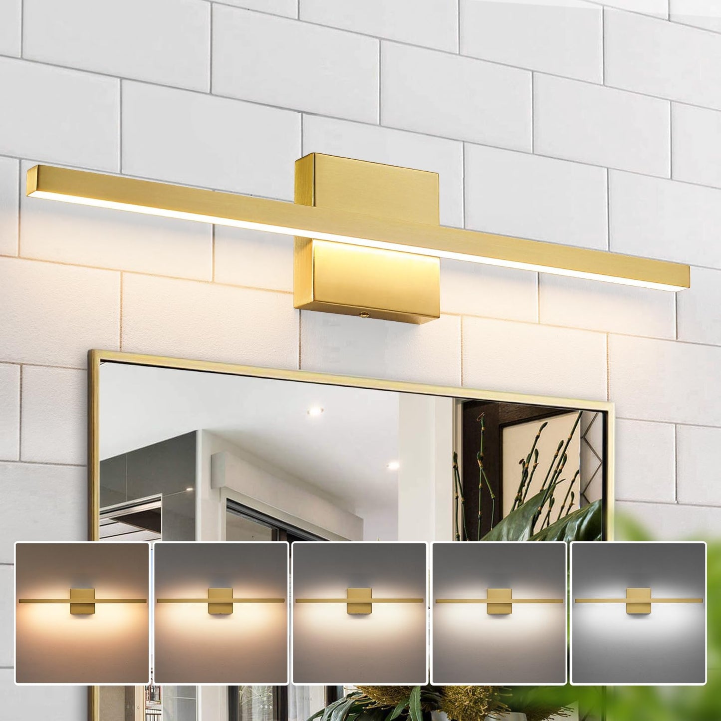 Epinl Gold Bathroom Light Fixtures - 23.6 Inch Brushed Gold Vanity Lights For Bathroom Over Mirror Dimmable18W Led Dimmable 5Cct Wall Sconce Lighting Fixture For Bathrooms Bedroom