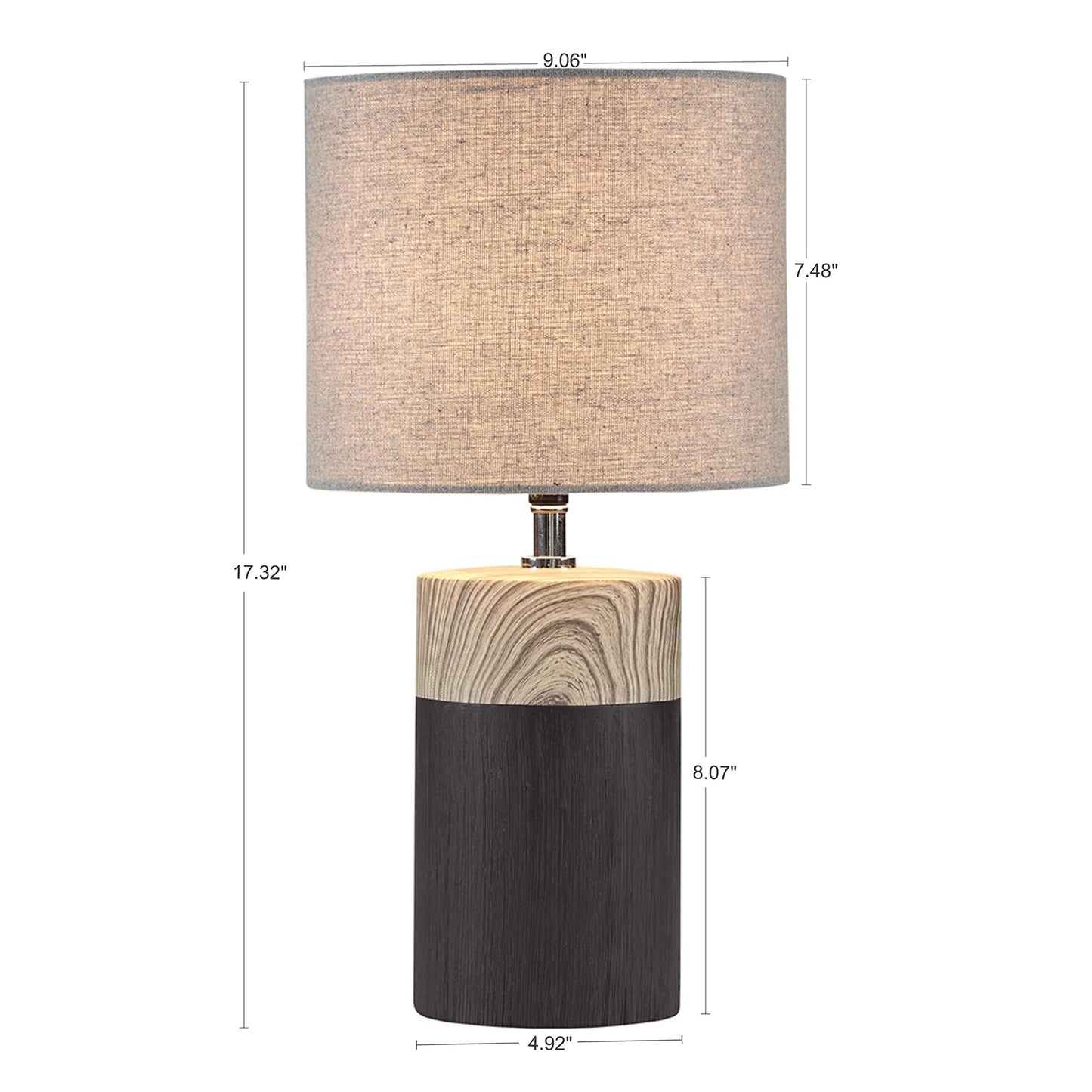 510 Design Nicolo Table Lamp, 2-Tone Ceramic & Woodgrain, 17.35 H, Grey, Nightstand/Desk Lamp, Model 5Ds153-0037