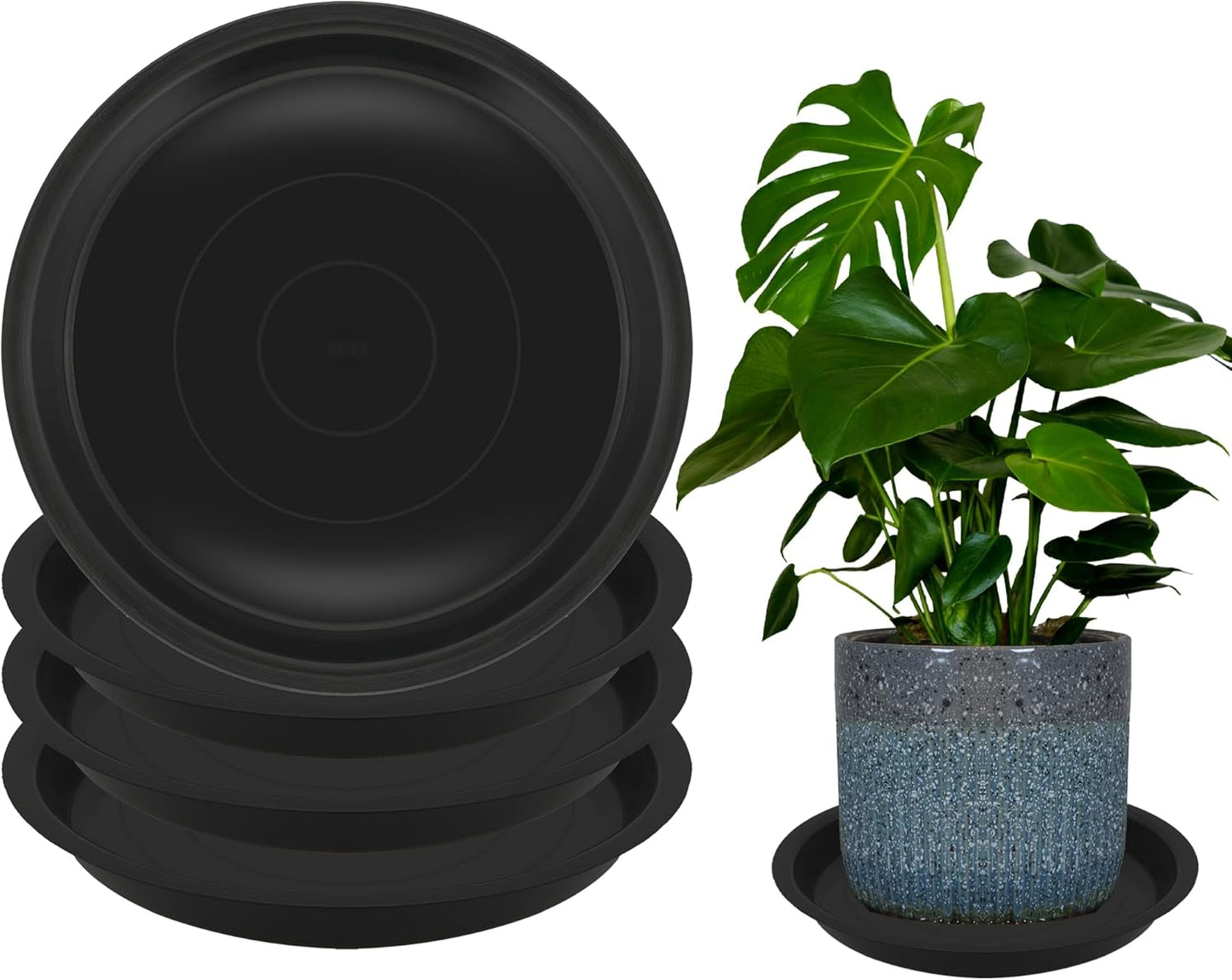 4 Pack 14 Inch Round Plant Saucers for Less 11.8 Inch Pot Indoors Outdoors Plant Trays for Pots Planter Saucer Plastic Plant Drip Tray Planter Water Tray for Potted Plants(Black, 13.8"(4pcs))