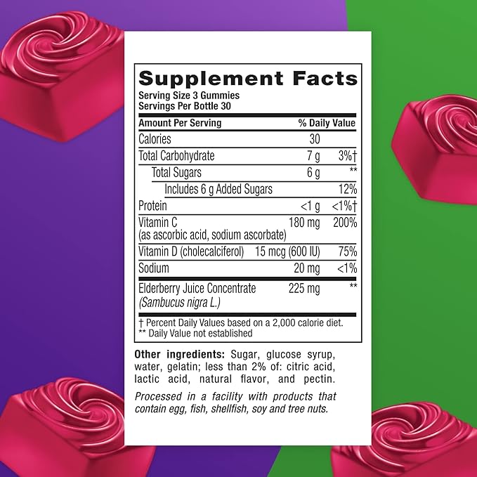 Vitafusion Elderberry Gummy Vitamins, 90ct Elderberry Gummy Vitamins, Chewables, 90 Count (Pack of 2)