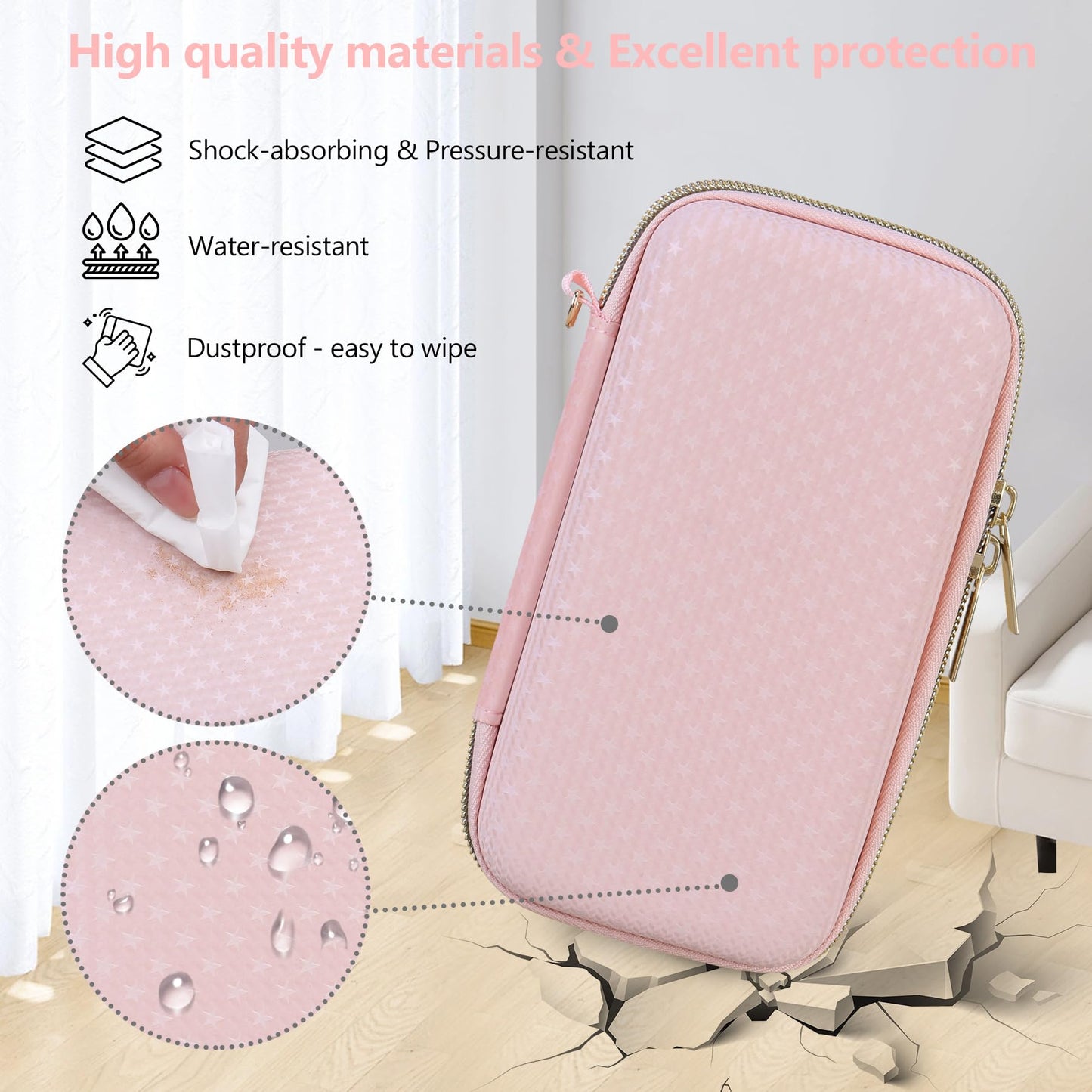 Supmay Carrying Case Compatible with WELLST·G Handheld Game for Kids -Preloaded 220 Retro Video Games, Portable Gaming Player Storage Holder Travel Bag with Mesh Pocket for USB Cable, Pink