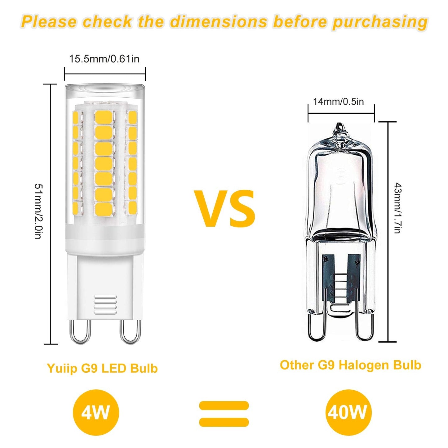 YUIIP G9 LED Light Bulb 4W, 400LM, 4000K Natural White, Ceramic, 6 Count