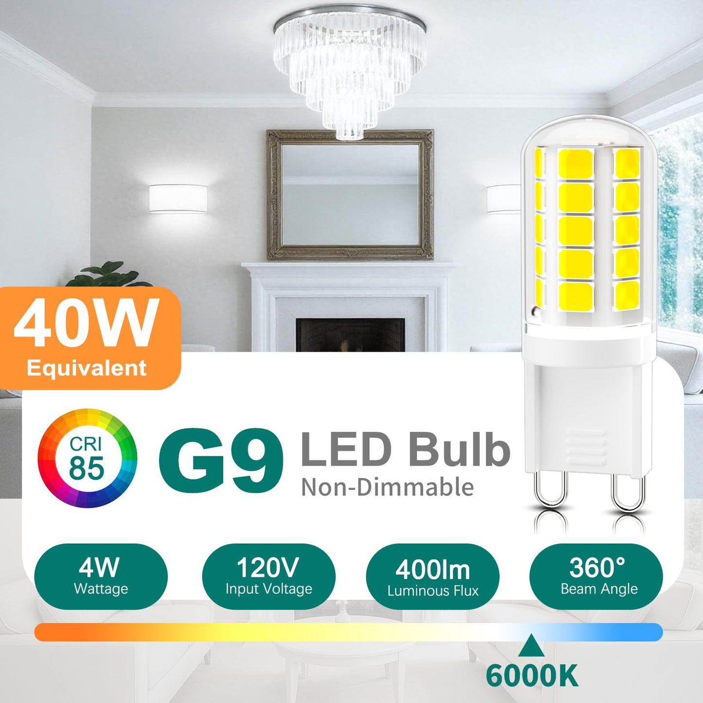 Dicuno G9 Led Bulb 4W, Daylight White 6000K, 400Lm, Non-Dimmable, Pack Of 10, Bi-Pin G9 Base For Home