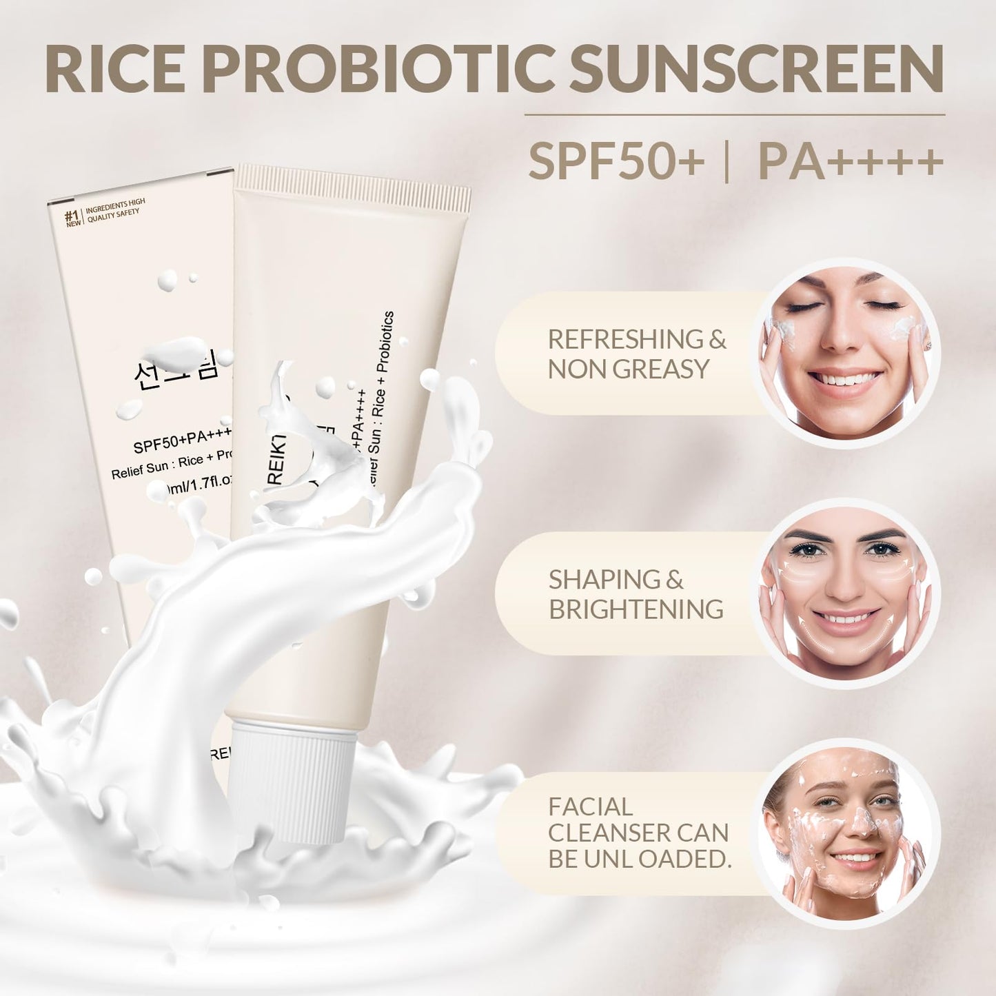 Relief Sun Rice + Probiotics SPF50+ PA++++,Facial Sunscreen,Sunscreen Skin care 50ml (1.69 fl.oz),Nourishing Skin,Facial Moistur