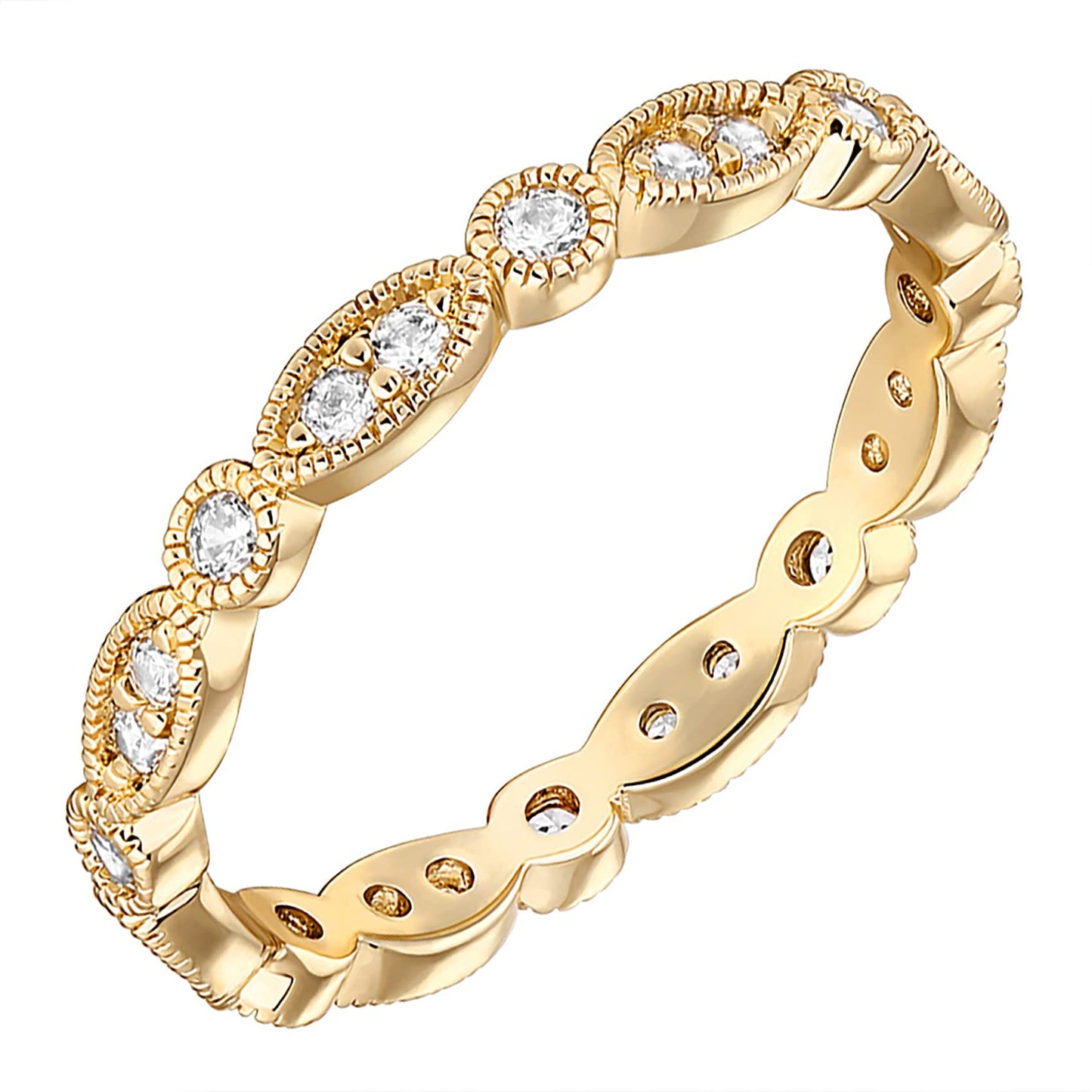 PAVOI 14K Yellow Gold Plated Rings Cubic Zirconia Band | Round Milgrain Eternity Bands | Yellow Gold Rings for Women Size 8