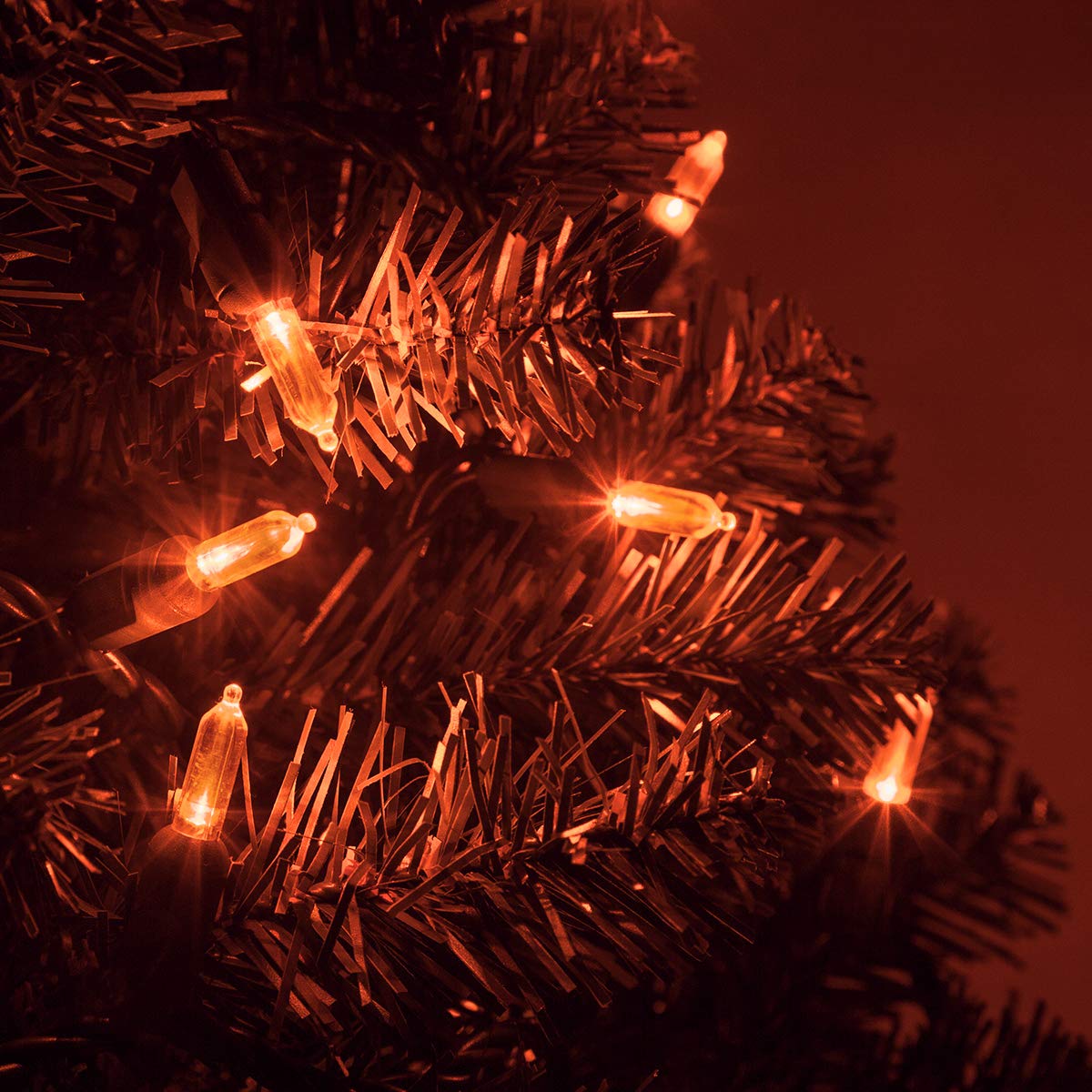 Wintergreen Lighting 50 T5 LED Mini Lights, 25.5 ft Green Wire, Amber, Model IOS-2-50, Indoor/Outdoor, Commercial Grade