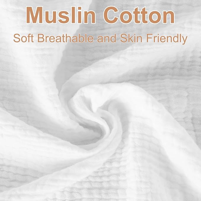 2 Pack Muslin Fitted Crib Sheets for Baby Girls & Boys-Neutral Breathable Crib Mattress Protector for Standard Crib Mattress (28"x 52") -White Crib Sheets No Slip Toddler Cotton Bedding
