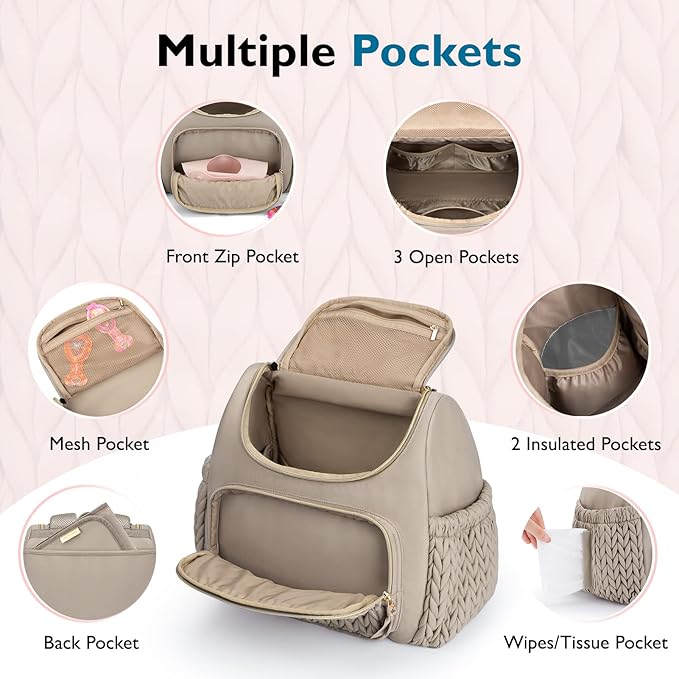 mommore Diaper Bag Small Diaper Backpack Stylish Baby Travel Backpacks with Insulated Pockets, Changing Pad, Stroller Straps