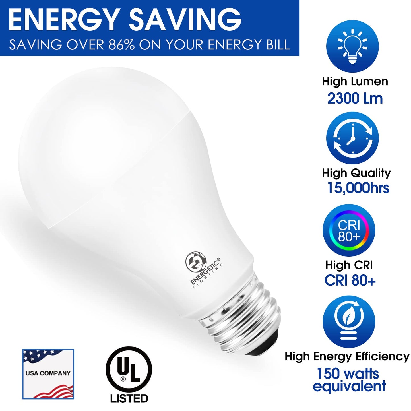 ENERGETIC SMARTER LIGHTING A21 LED Bulb 150 Watt Equivalent, Super Bright Light Bulb, Soft White 2700K, Non-Dimmable, 2300lm, Brightest LED Bulbs, UL Listed, 2-Pack