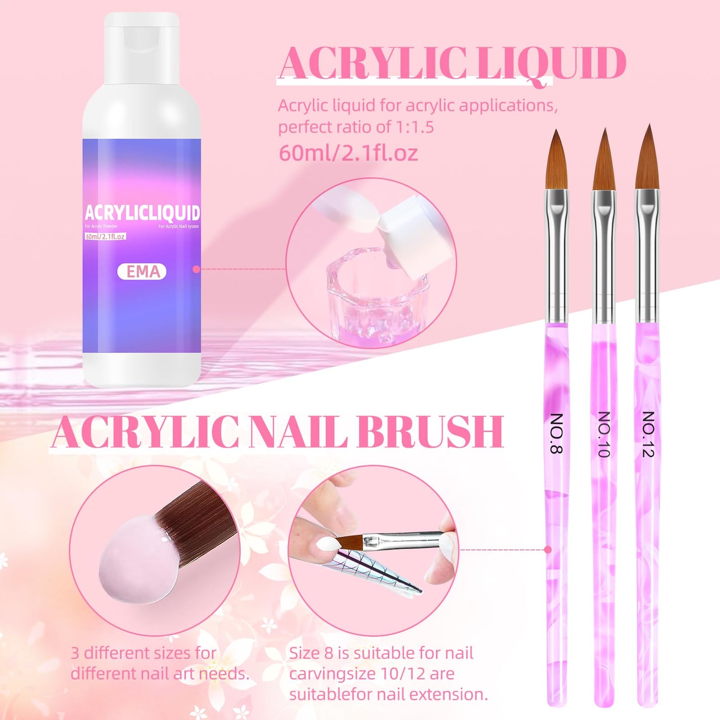 Major Dijit Acrylic Nail Kit with Drill and UV LED Lamp - Starter Set with White Pink Clear Acrylic Powder, 6 Macaron Gel Polish