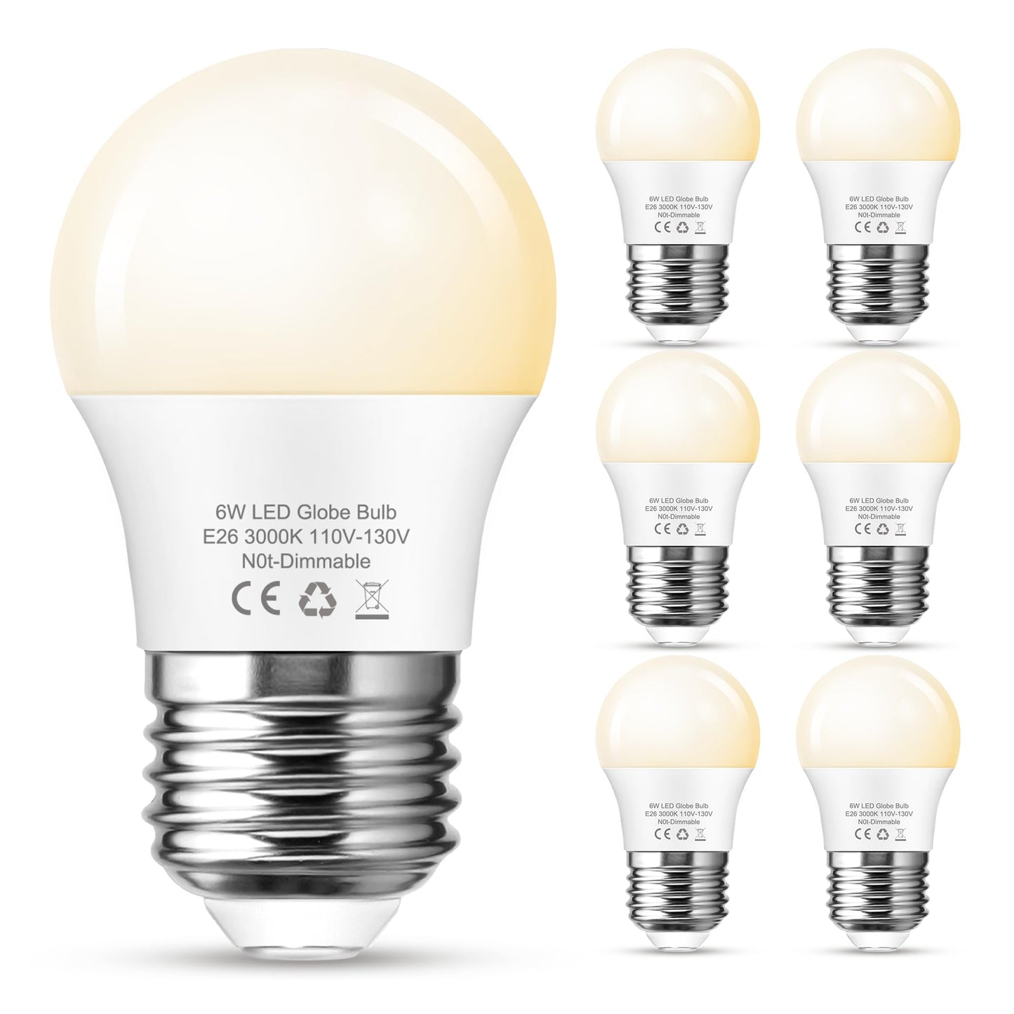 G45 Led Soft White 3000K Light Bulb  E26 Base 6W 60Watt Equivalent Globe Small Light Bulbs  Non-Dimmable Warm Lighting For Vanity Mirror  Party Decoration  Desk Lamp Lights  Living Room  6 Pack