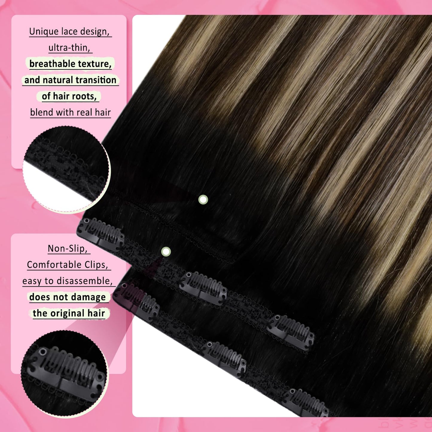 YoungSee 135G Clip in Hair Extensions Ombre Black Clip in Hair Extensions Real Human Hair Black Fading to Brown with Caramel Blo