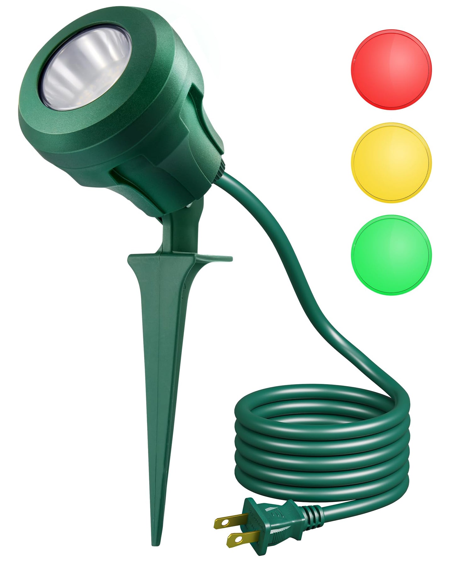 DEWENWILS 120V LED Spotlight, 400LM Waterproof, 5FT Extension Cord, Green, Includes 3 Extra Lenses (Red, Yellow, Green)