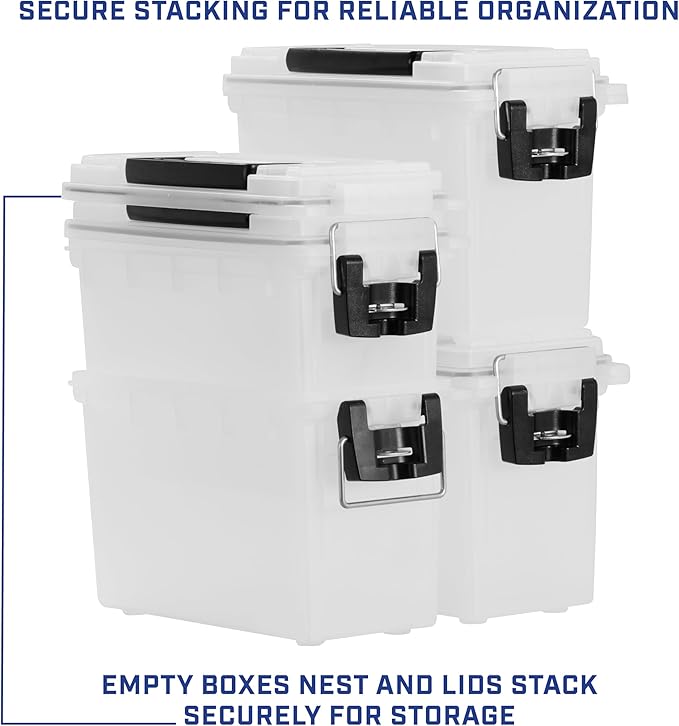 Sheffield 12758 4-Pack Ammo Storage Box, Stackable .30 Cal Field Boxes, Water and Dust Resistant, Lockable Storage Box with Handle, Secures Hunting Gear, Supplies, and Bullets, Made in the USA, Frost