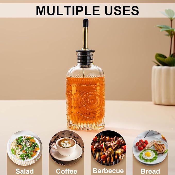 Glass Coffee Syrup Dispenser Bottles 7 OZ, Simple Syrup Bottles with Metal Pour Spout, Syrup Dispenser for Coffee Bar Accessories for Maple Honey Syrup Oil and Sauces